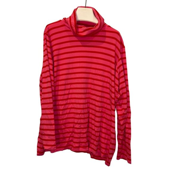 Isaac Mizrahi red pink French Breton Stripe cotton turtleneck top 3X - Picture 1 of 3